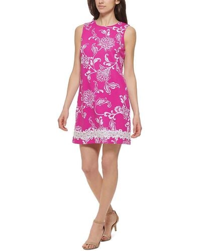Jessica Howard Petites Lace Trim Knee Shift Dress - Pink