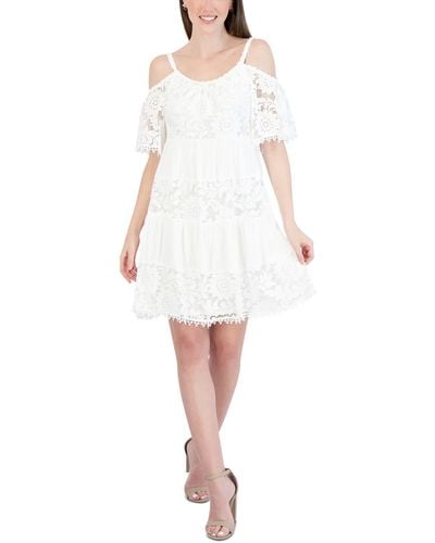 Signature By Robbie Bee Lace Mini Babydoll Dress - White