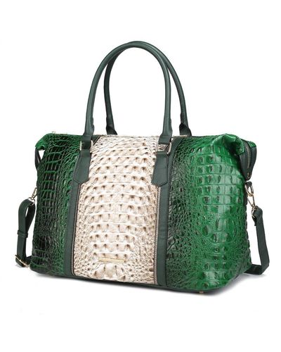 MKF Collection by Mia K Raven Faux Crocodile-embossed Vegan Leather Weekender Handbag - Green