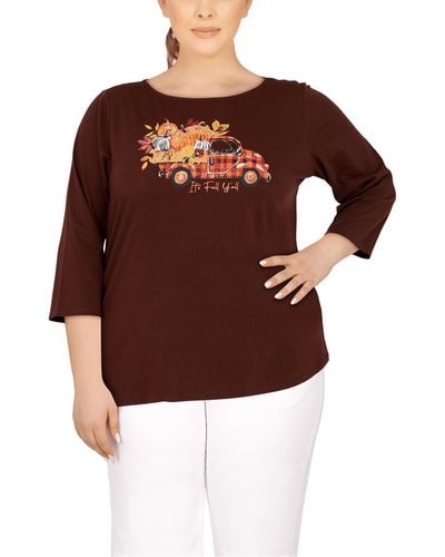 Ruby Rd. Plus Cotton Blend Fall T-shirt - Brown