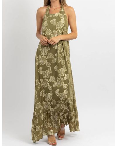 Dress Forum Halter Maxi Dress In Andie Olive, Gold - Green