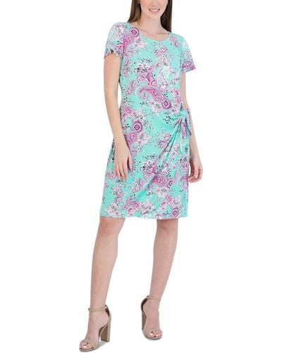 Signature By Robbie Bee Floral Print Polyester Wear To Work Dress - Blue