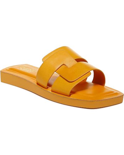 Franco Sarto Capri Leather Slip On Slide Sandals - Brown