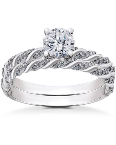Pompeii3 1/3 Ct Diamond Mia Engagement Ring Setting & Matching Wedding Band - Metallic