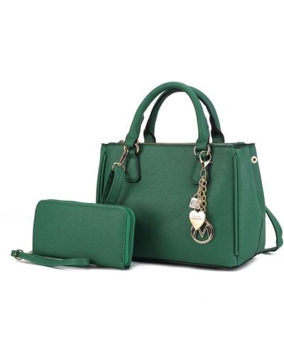 MKF Collection by Mia K Ruth Vegan Leather Satchel Bag With Wallet - 2 Pieces - Green