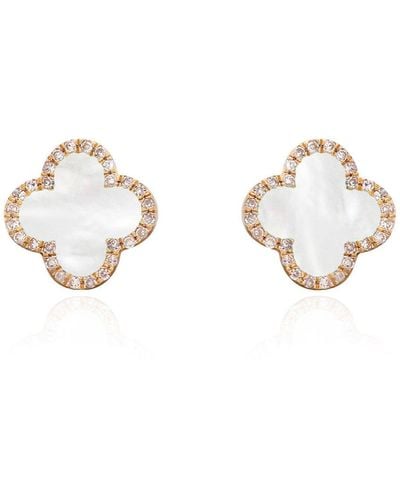 The Lovery Mother Of Pearl Diamond Clover Stud Earrings - Metallic