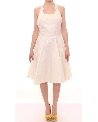 Licia Florio White Halterneck Knee Length Tea Dress - Pink