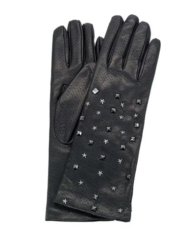 Portolano Leather Gloves With Studs - Black