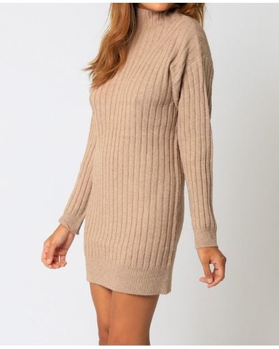 Olivaceous Wide Ribbed Sweater Dress - Natural