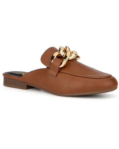 New York & Company Sadie Faux Leather Slip-on Mules - Brown