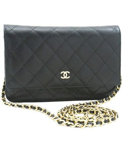 Chanel Wallet On Chain Leather Wallet (pre-owned) - Black