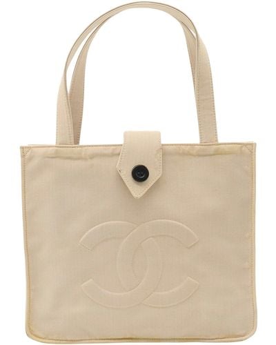 Chanel Chocolate Bar Synthetic Tote Bag (pre-owned) - Natural