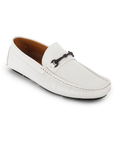 Aston Marc Drive Faux Leather Square Toe Driving Moccasins - White