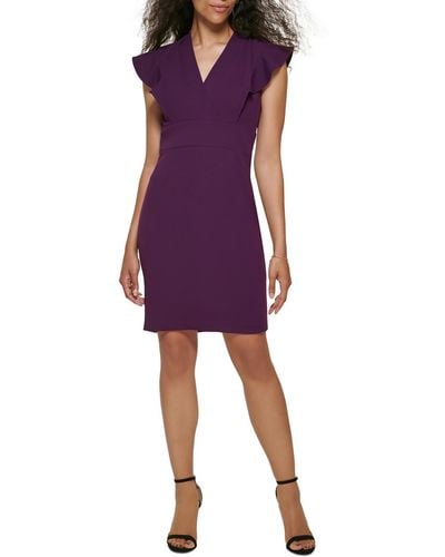 DKNY Flutter Sleeve V-neck Sheath Dress - Purple