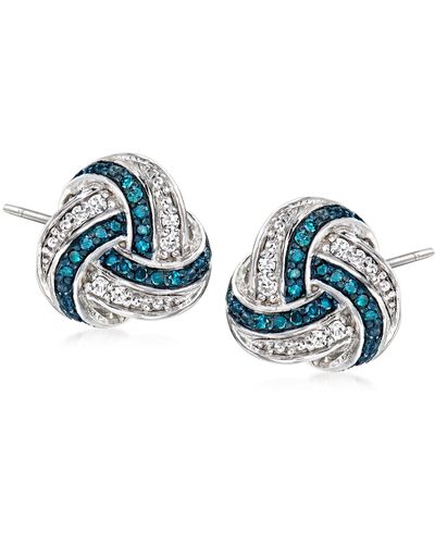 Ross-Simons And White Diamond Love Knot Earrings - Blue