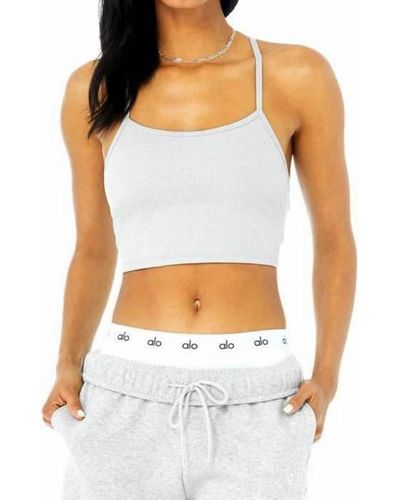 Alo Yoga Alosoft Ribbed Cropped Calm Tank In Athletic Heather Gray - White