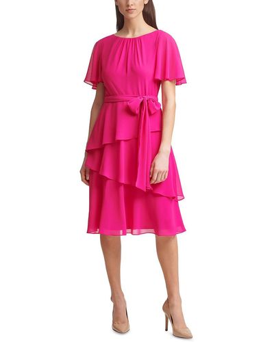 Jessica Howard Petites Tiered Knee Midi Dress - Pink