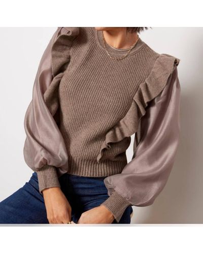 Design History Organza Sleeve Sweater - Brown