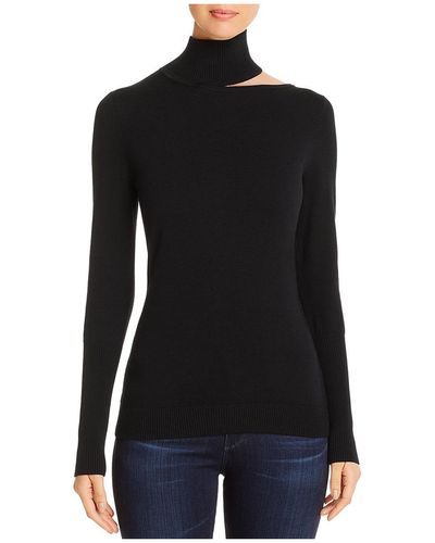Tahari Vita Ribbed Trim Knit Mock Turtleneck Sweater - Black