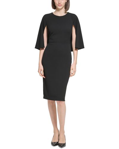 Calvin Klein Cape Sleeve Polyester Sheath Dress - Black
