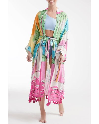 Hermoza Noelle Fringe Robe Cover Up - Multicolor