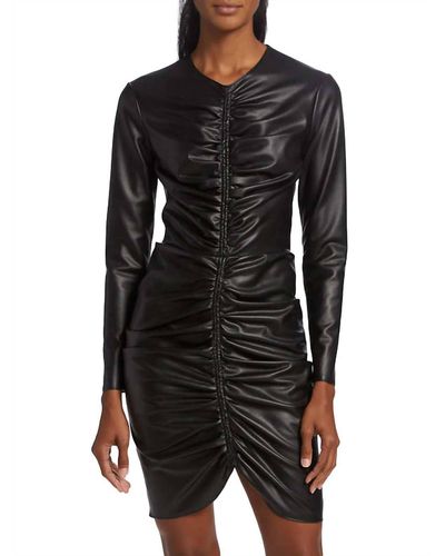 Veronica Beard Bernadette Faux Leather Long Sleeve Ruched Mini Dress - Black
