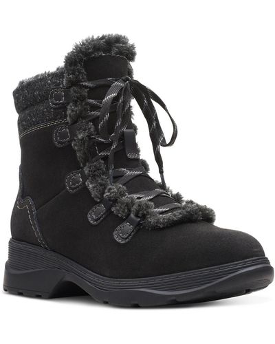 Clarks Aveleigh Edge Faux Fur Zipper Winter & Snow Boots - Black