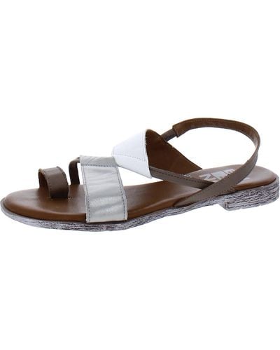 BUENO Yuki Leather Toe Loop Slide Sandals - Brown