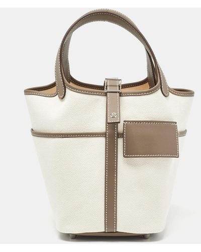 Hermès Hermès Ecro/etoupe Toile And And Swift Leather Cargo Picotin Lock 18 Bag - Natural
