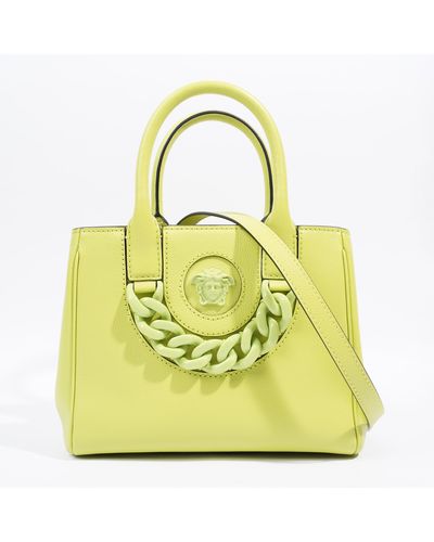 Versace La Medusa Tote Lime Grained Leather Small - Yellow