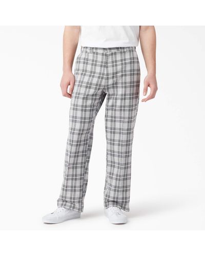 Dickies Flat Front Plaid Pants - Gray