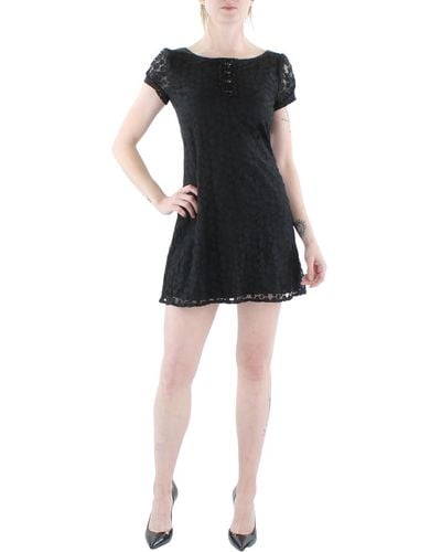 Bcx Juniors Lace Puff Sleeves Cocktail And Party Dress - Black