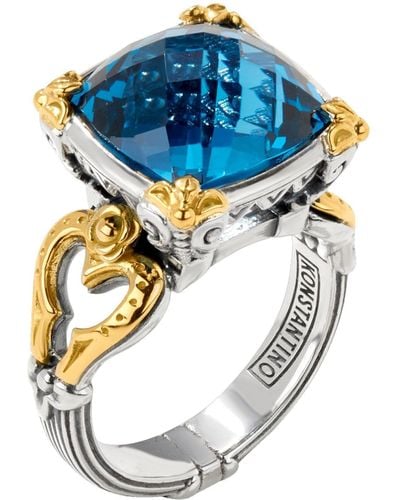 Konstantino Anthos Sterling Silver 18k Yellow Gold & Spinel Ring Dmk2157-478 S7 - Blue