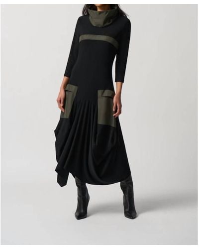 Joseph Ribkoff Cowl Neck Cocoon Dress With Pockets - Black