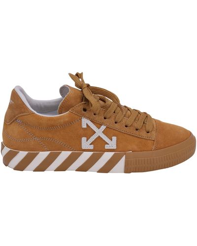 Off-White c/o Virgil Abloh Vulcanized Low Sneakers In Tan Brown Suede