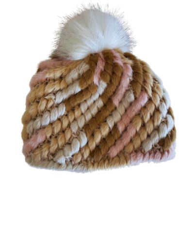 Jocelyn Snowball Knitted Faux Fur Hat - Brown