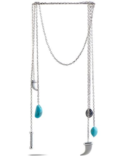 Charriol Kucha Stainless Steel Two Turquoise And Horn Pendants Open Ended Necklace - Multicolor