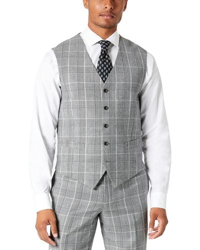 Tallia Plaid Slim Suit Vest - Gray