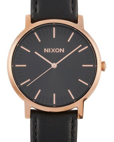 Nixon Porter Leather 40 Mm Stainless Steel Watch A1058 1098 - Gray