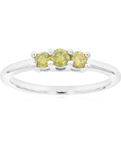 Vir Jewels 3/8 Cttw 3 Stone Round Cut Yellow Diamond Engagement Ring .925 Sterling Prong Set - Metallic