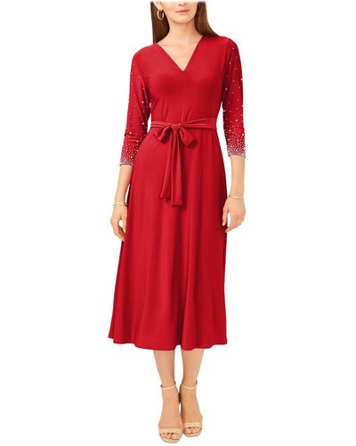Msk Knit Beaded Midi Dress - Red