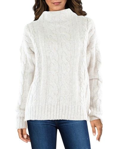 Karen Kane Cable Knit Ribbed Trim Mock Turtleneck Sweater - White