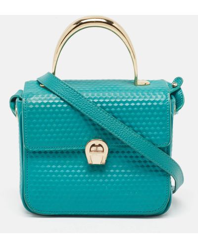 Aigner Textured Leather Genoveva Top Handle Bag - Blue