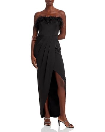 Aidan By Aidan Mattox Feathers Column Cocktail And Party Dress - Black