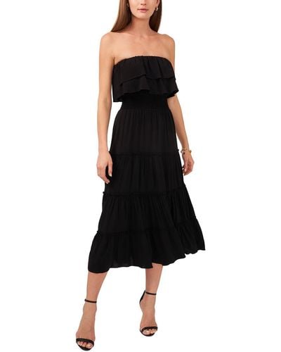Msk Sheer Ruffled Midi Dress - Black