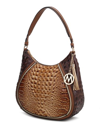 MKF Collection by Mia K Naira Vegan Crocodile Leather Woman Hobo Shoulder Handbag - Brown