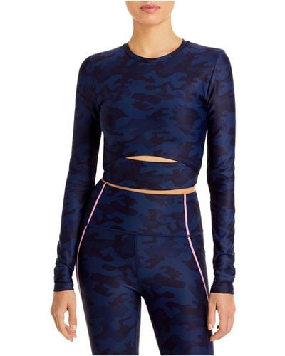 Aqua Camouflage Crop Pullover Top - Blue