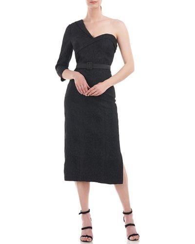 Kay Unger One Shoulder Midi Cocktail And Party Dress - Black