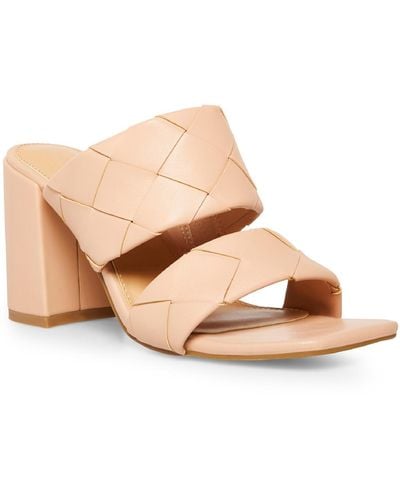 Madden Girl Darre Faux Leather Square Toe Heel Sandals - Natural