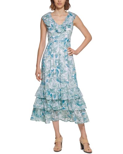Calvin Klein Chiffon Floral Maxi Dress - Blue